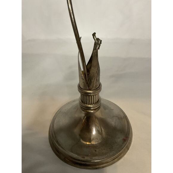 VTG Amaryllis Flower Vase In Silver Plated Ornate Metal Stand Art Glass 15.5 IN - Picture 16 of 16